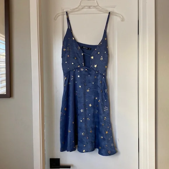blue long shirt dress Girls Gold Stars Princess Dress